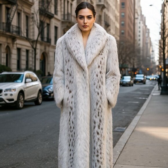 Snow Leopard Fur Long Coat Full Length Faux Vintage Monterey Mob Wife Medium USA - Picture 1 of 16